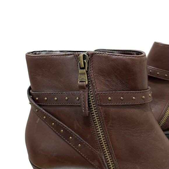 Lauren Ralph Lauren Shaw Leather Studded Ankle Boots Size 8.5 Brown Buckle Strap - Picture 9 of 12